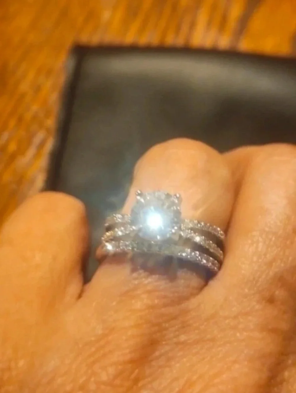 Silver-Tone Clear Solitaire Engagement Ring Set